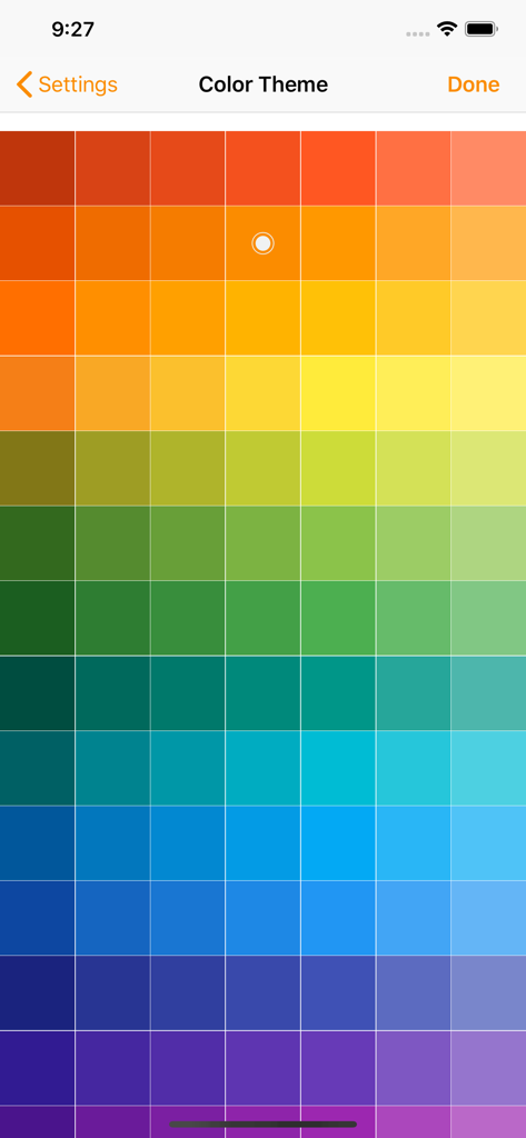 Currency converter: Exchange - Currency converter app color theme selection screen with a full spectrum palette