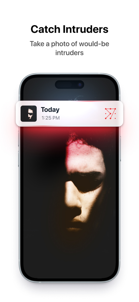 Keepsafe app screenshot showing the intruder detection feature with a captured photo of a person trying to access the vault