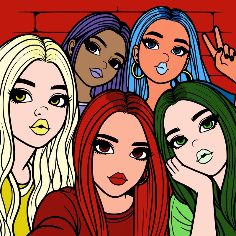 group of teen girls friends y2k up close in a selfie