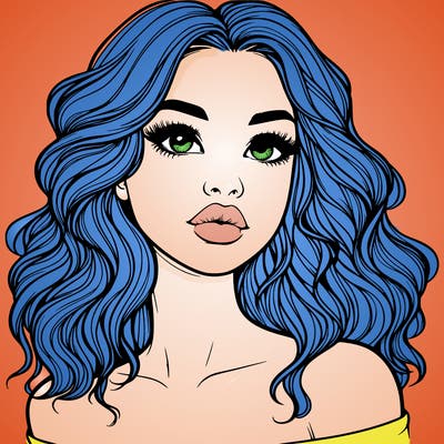 realistic girl with wavy hair and lips