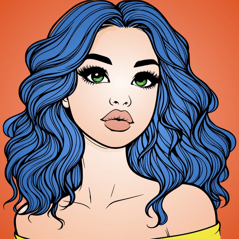 realistic girl with wavy hair and lips