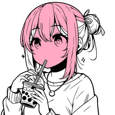 manga character drinking boba