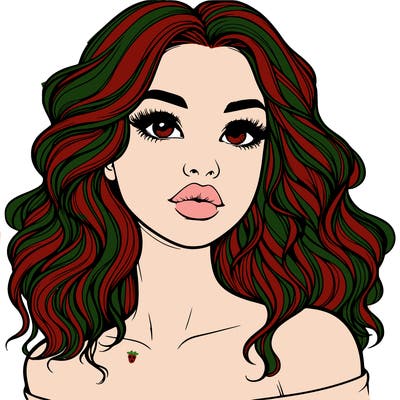 realistic girl with wavy hair and lips