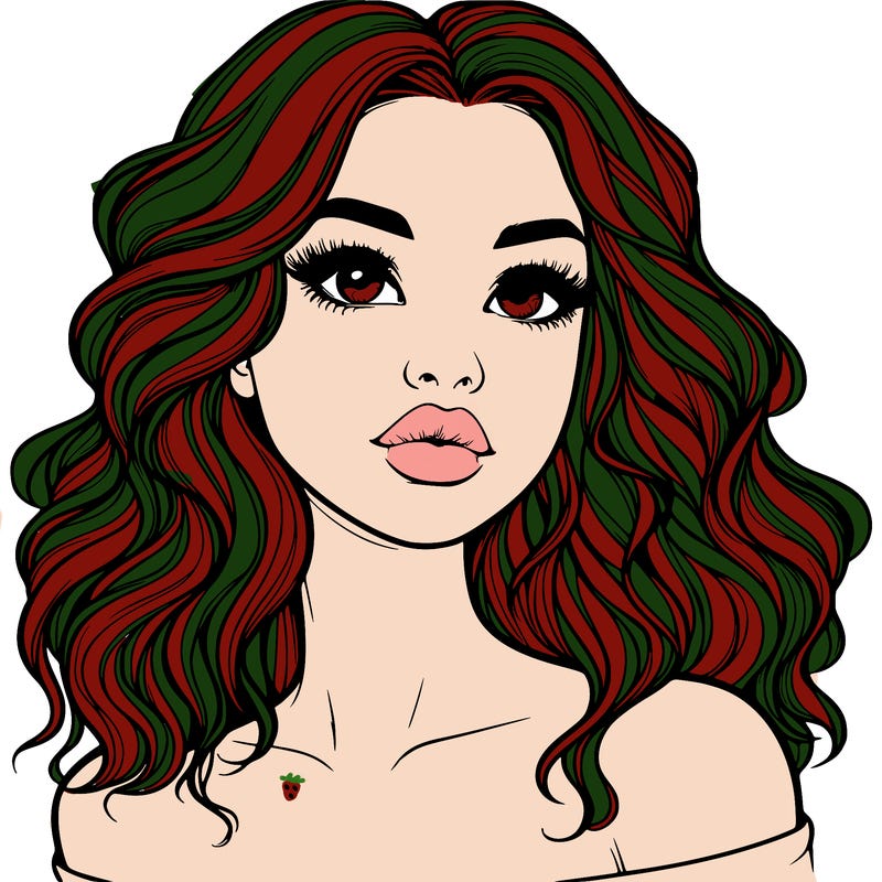 realistic girl with wavy hair and lips