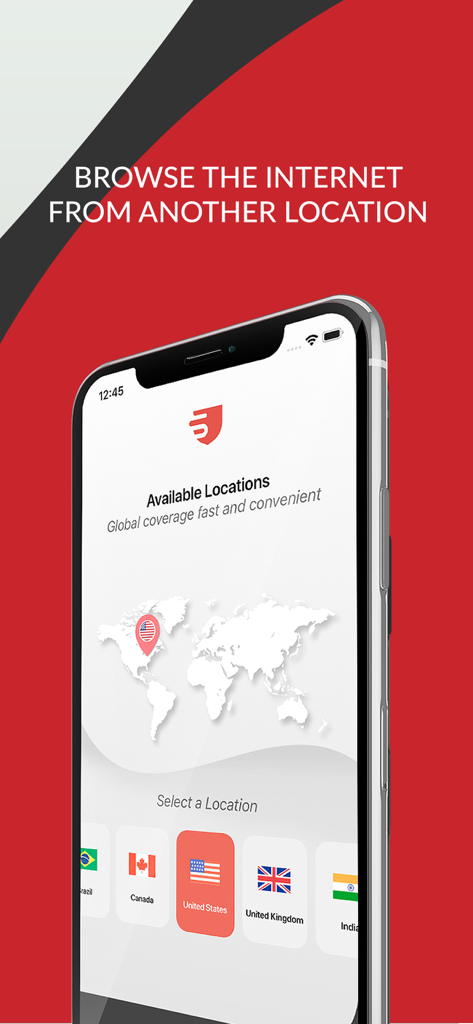 SpeedVPN - Fast & Secure - SpeedVPN-Mobil-App zeigt globale Serverstandorte auf einer Weltkarte an
