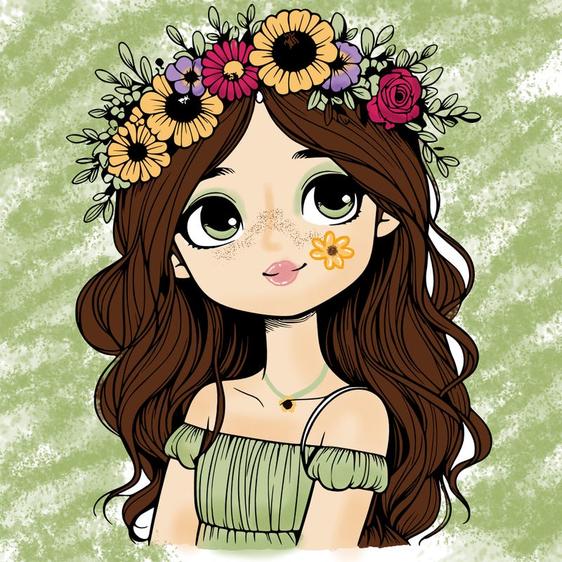 realistic girl with flowers crown