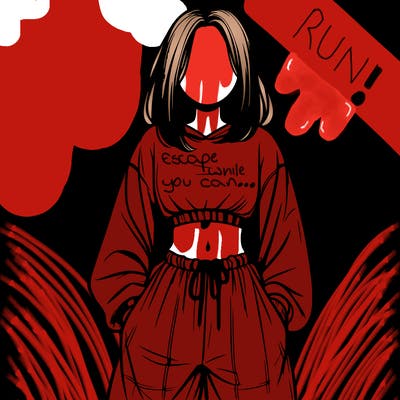 realistic girl faceless with baggy pants and a crop top