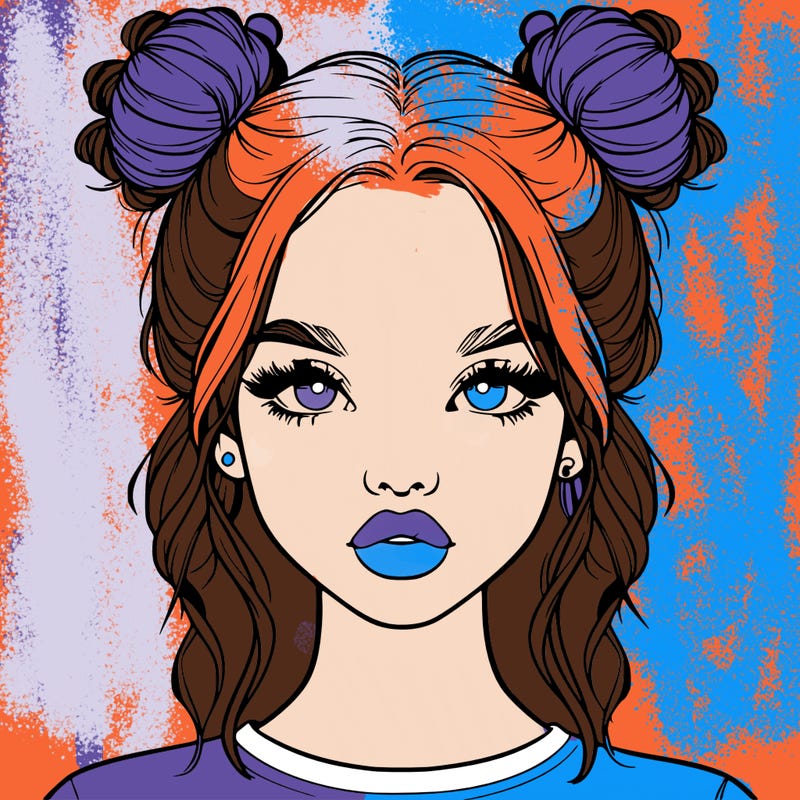 realistic girl with two buns in hair and lips