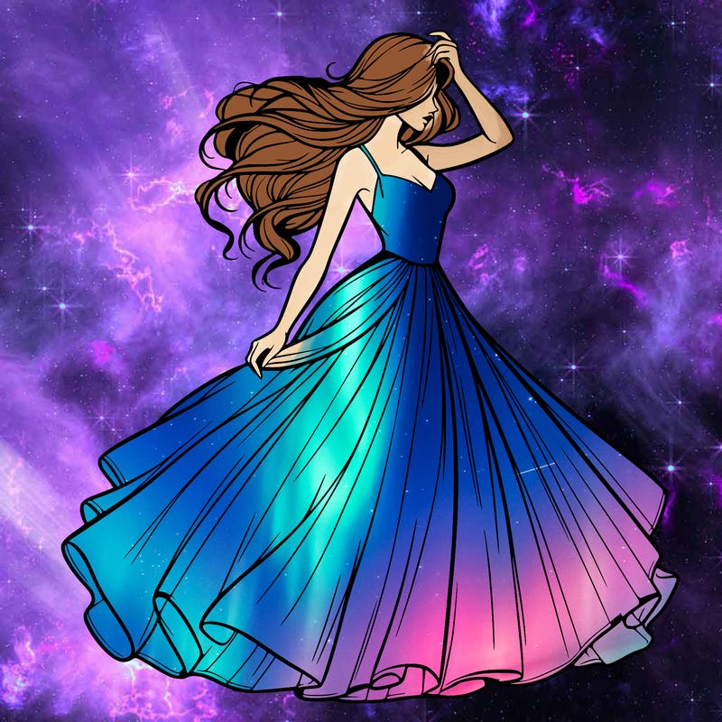 realistic woman with dress flowing in the wind