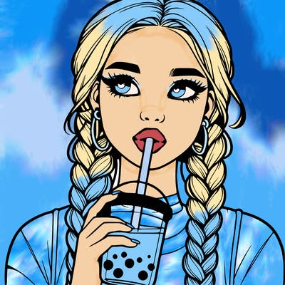 realistic girl with braided hair drinking boba
