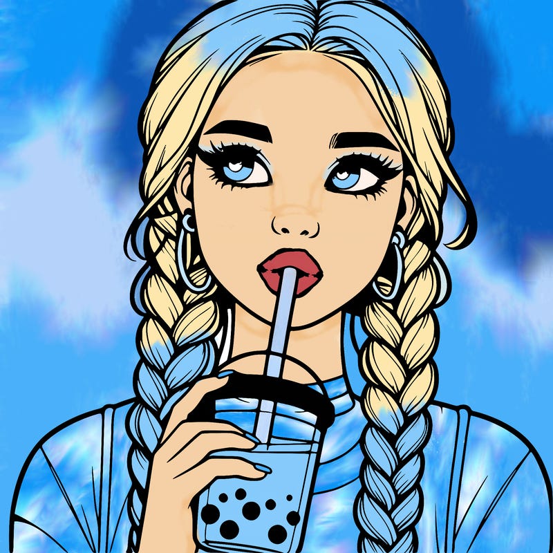 realistic girl with braided hair drinking boba