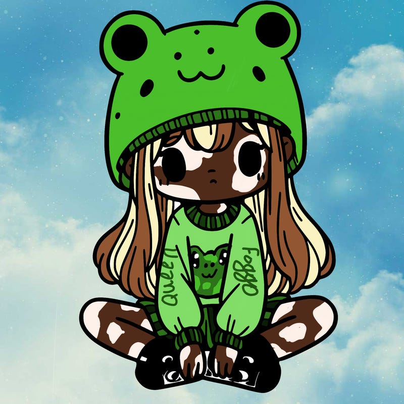 a girl wearing a frog hat and some frog socks