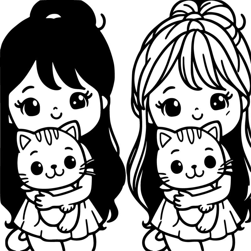 the girl hugs the cute cat