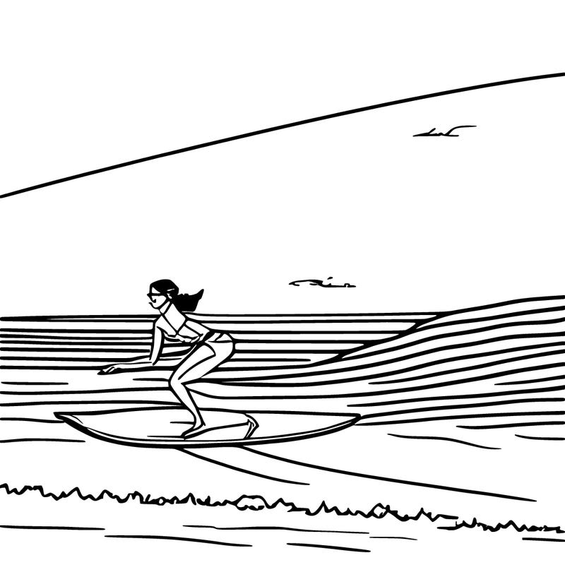 girl surfing on a cool beach