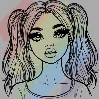 realistic girl with ponytails and lips