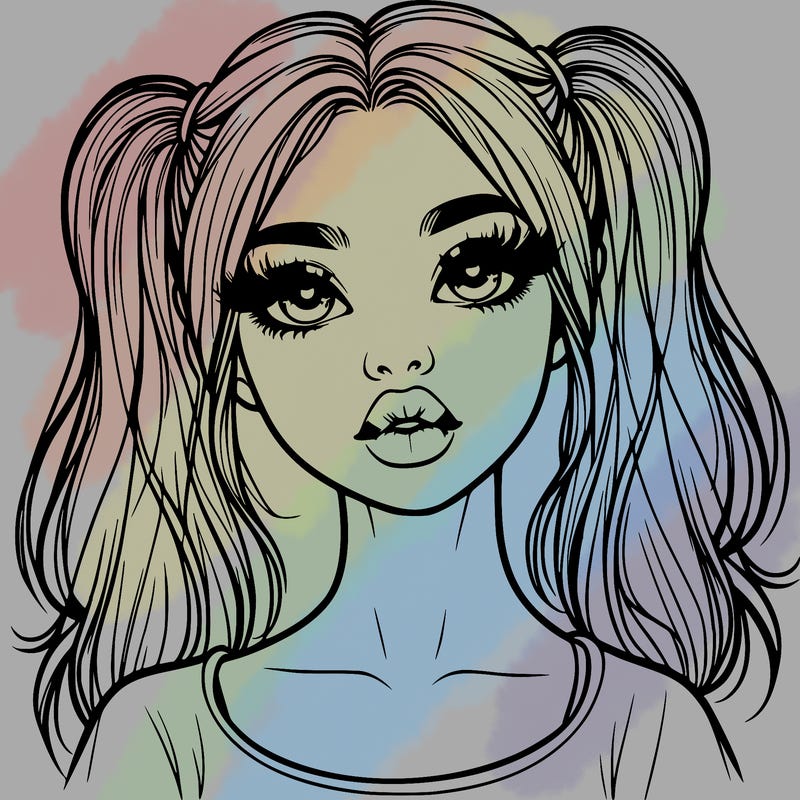 realistic girl with ponytails and lips