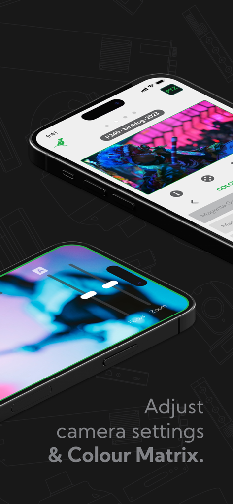 NDI PTZ Control - Mobile app interface for NDI PTZ camera control and color matrix adjustments