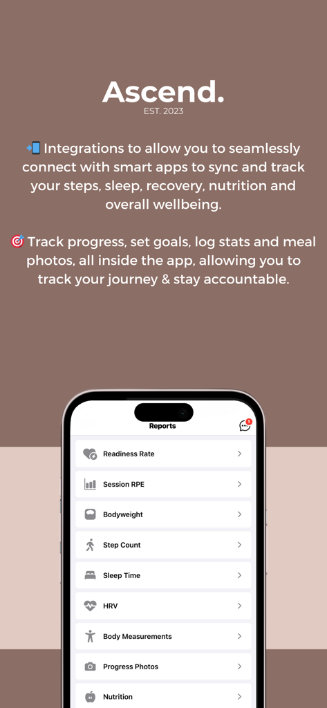 Ascend Wellness App - Ascend Wellness App screen showing health reports and smart app integration features