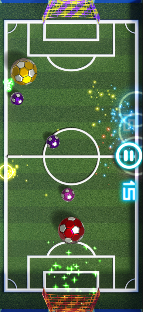 Glow Hockey 2 - Glow Hockey 2 gameplay featuring a soccer themed table with neon effects and multiple pucks on a green field