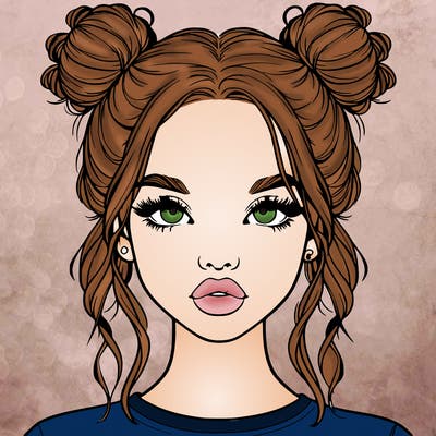 realistic girl with two buns in hair and lips