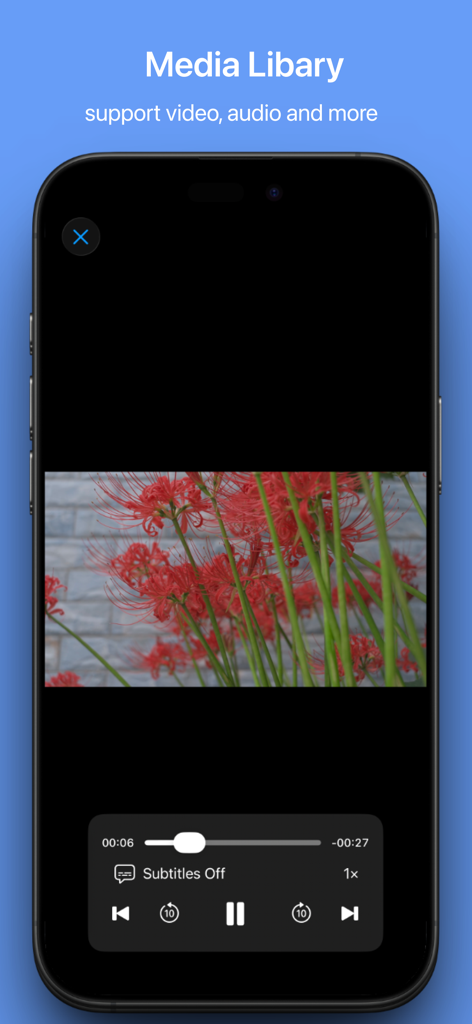MyFiles - File Manager Browser - Interface do reprodutor de mídia do aplicativo MyFiles mostrando a reprodução de vídeo com controles de reprodução