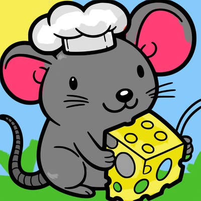 a mouse holding a piece of cheese, no chef's hat