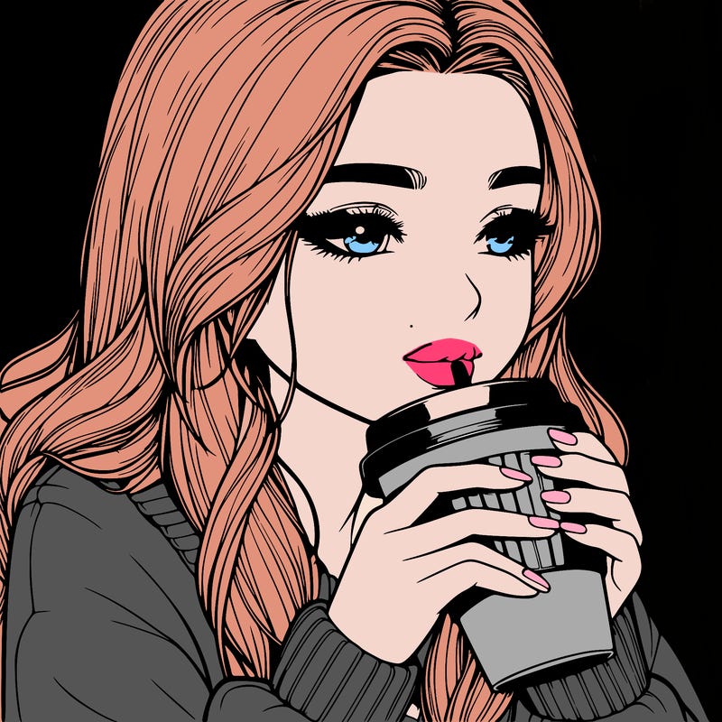 realistic girl drinking coffee