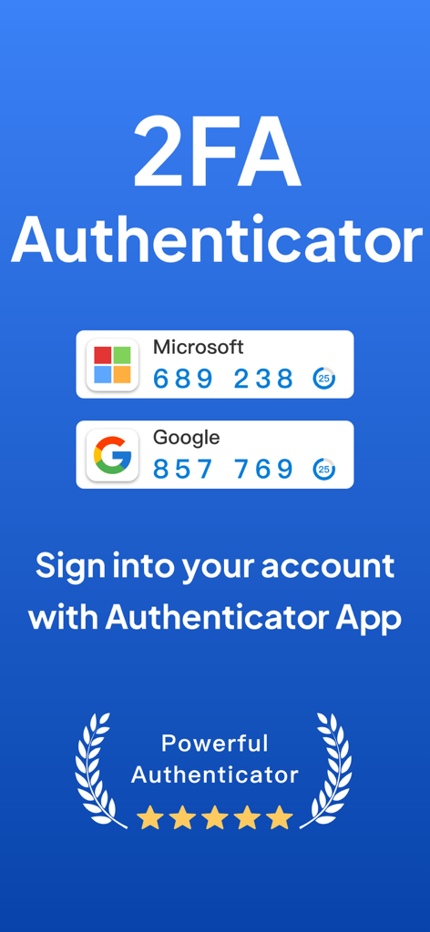 Authenticator App: 2FA, MFA - Aplicativo Autenticador 2FA exibindo códigos de login seguros para contas Microsoft e Google