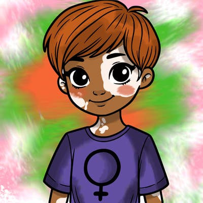 girl with pixie cut and feminist shirt