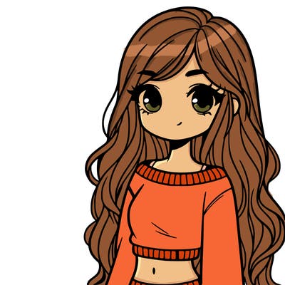 girl with long hair and a crop top with a sweater