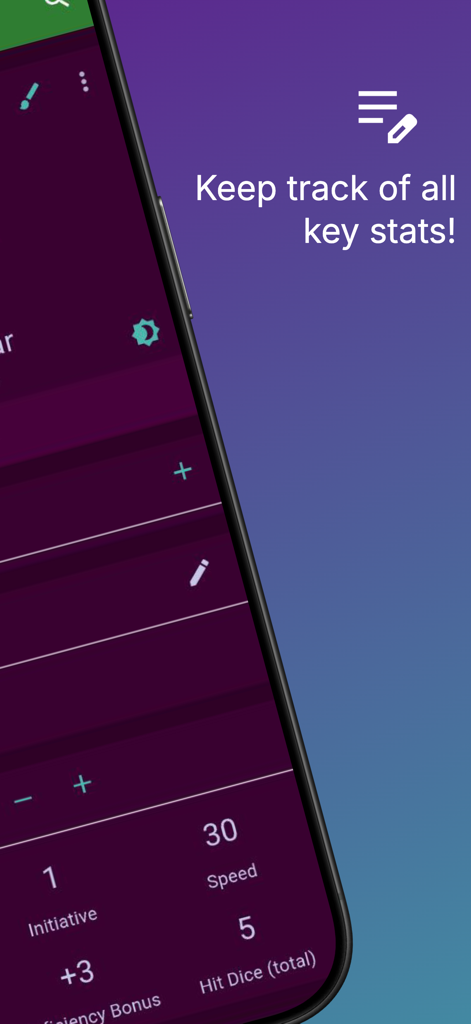 RPG Companion App - RPG Companion App showing a digital character sheet with initiative and speed stats