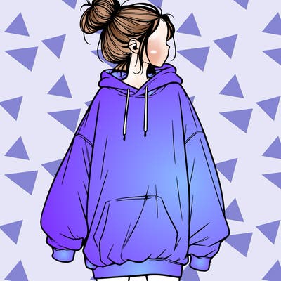 realistic girl with a oversized sweatshirt on and a bun