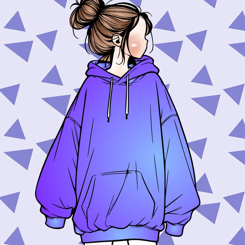 realistic girl with a oversized sweatshirt on and a bun
