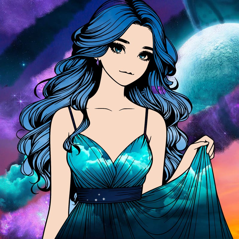 realistic girl in flowy silky prom dress