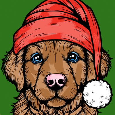 realistic dog with a christmas hat