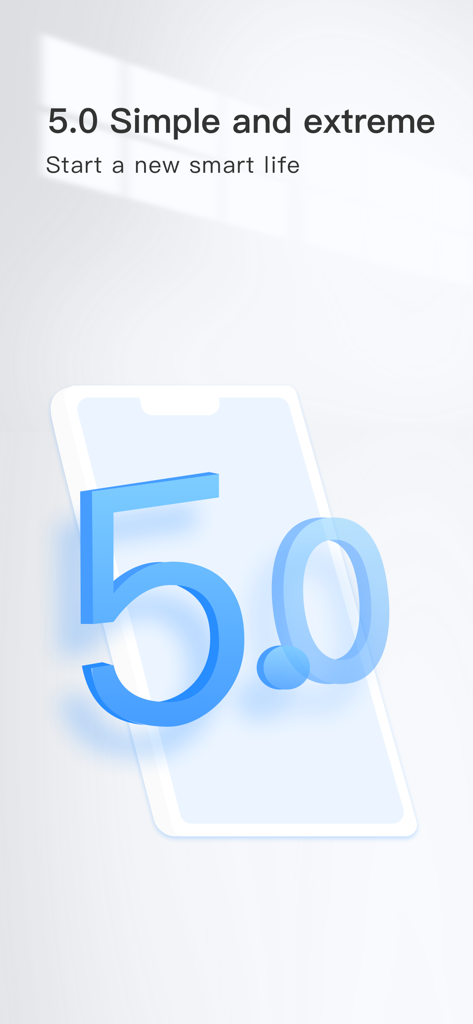 Pantalla de introducción de YCC365 Plus versión 5.0 con el lema "Inicia una nueva vida inteligente"