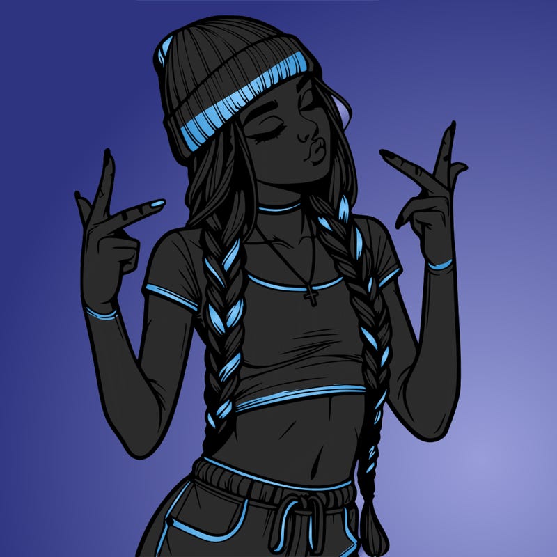 realistic teenage girl with braids and a beanie and crop top doing 🫶🏼