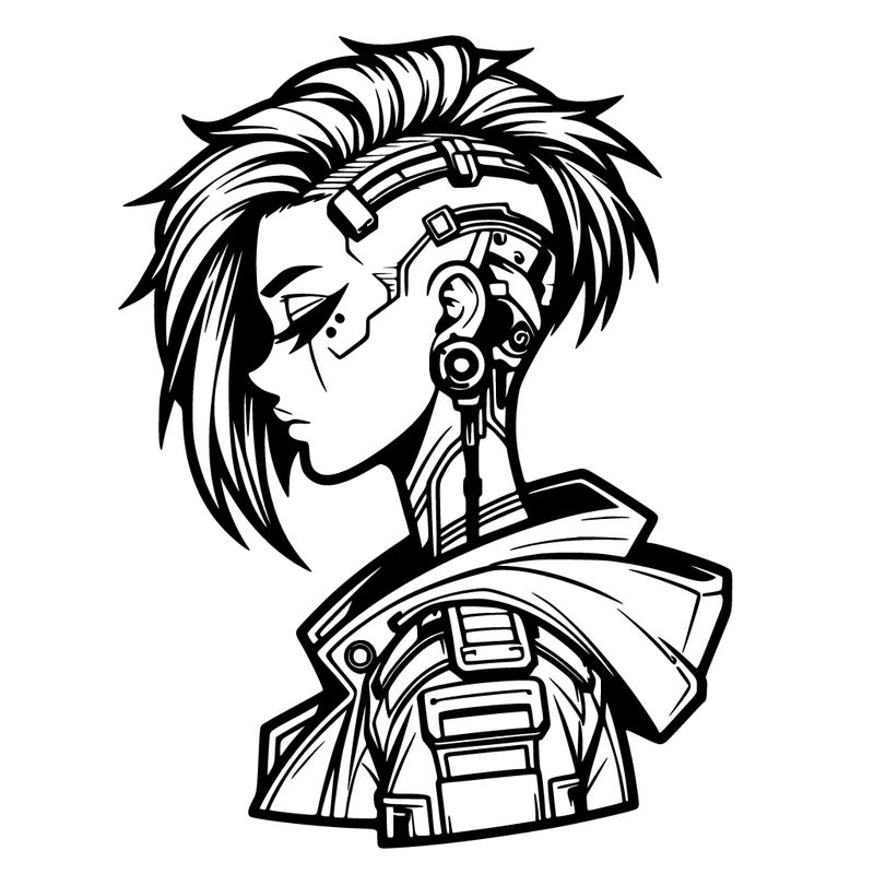 cyber-punk girl with sidecut hair
