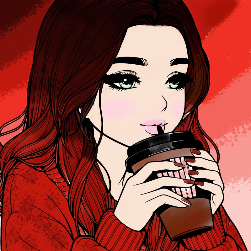 realistic girl drinking coffee