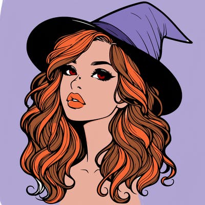realistic witch girl with wavy hair and lips