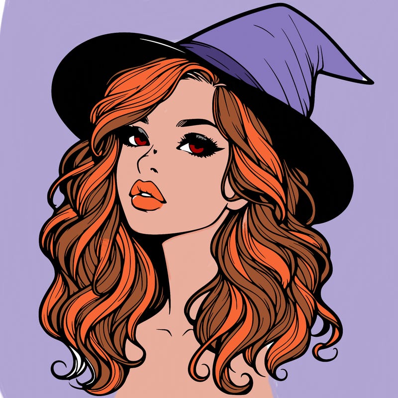 realistic witch girl with wavy hair and lips