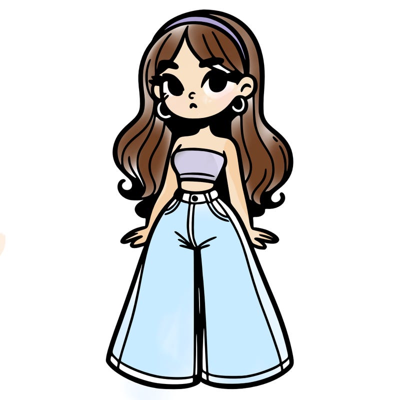 girl in crop top and bell-bottoms