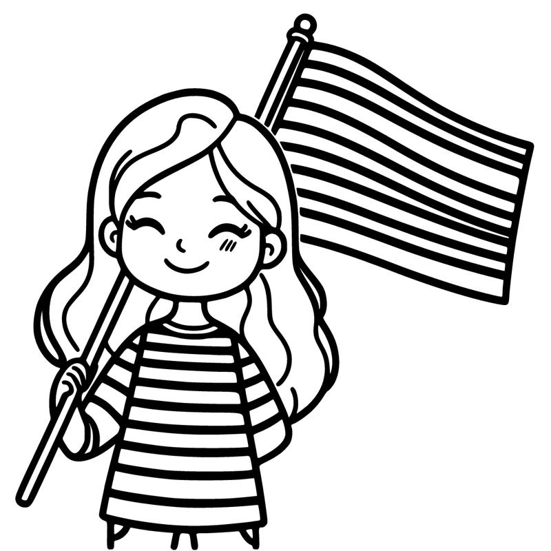 woman holding striped flag