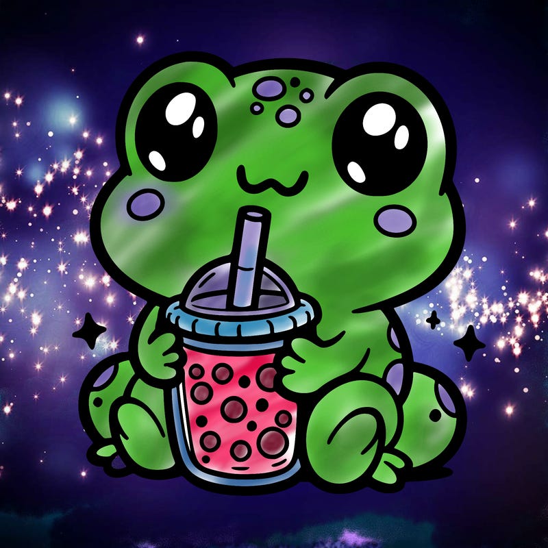 a cute frog with boba