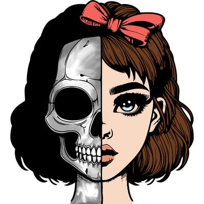 realistic girl with half skull mask