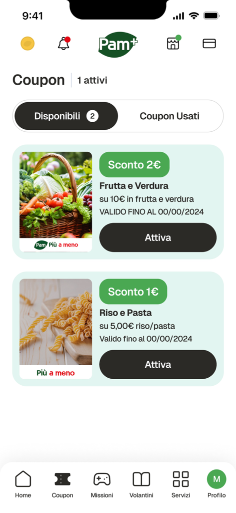 Pam Perte Plus - Pam Perte Plus app interface showing digital coupons for grocery discounts