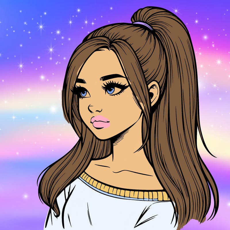 realistic girl with a high ponytail