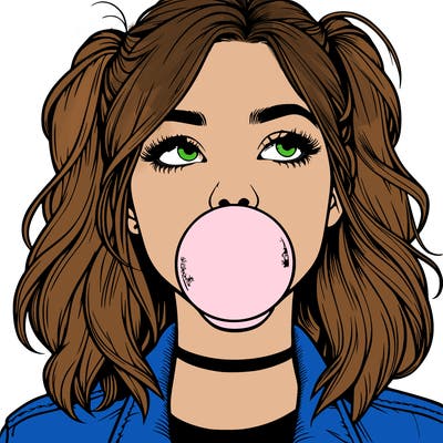 realististic girl blowing bubble -gum
