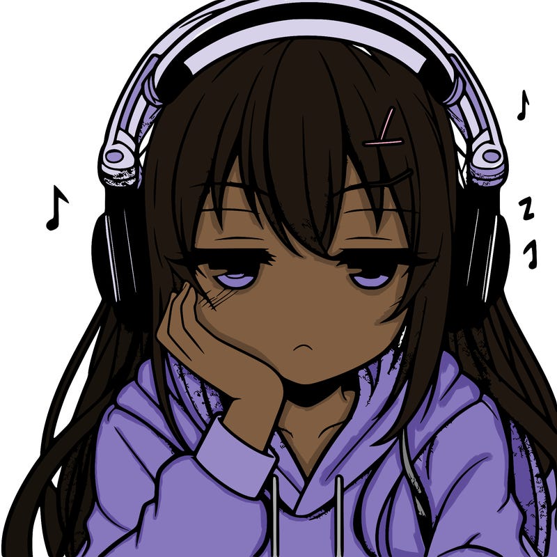 tired anime girl with head phones