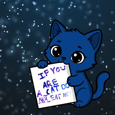 a small cat with a blank sheet of paper in its hand. the cat is sooooooo cute!